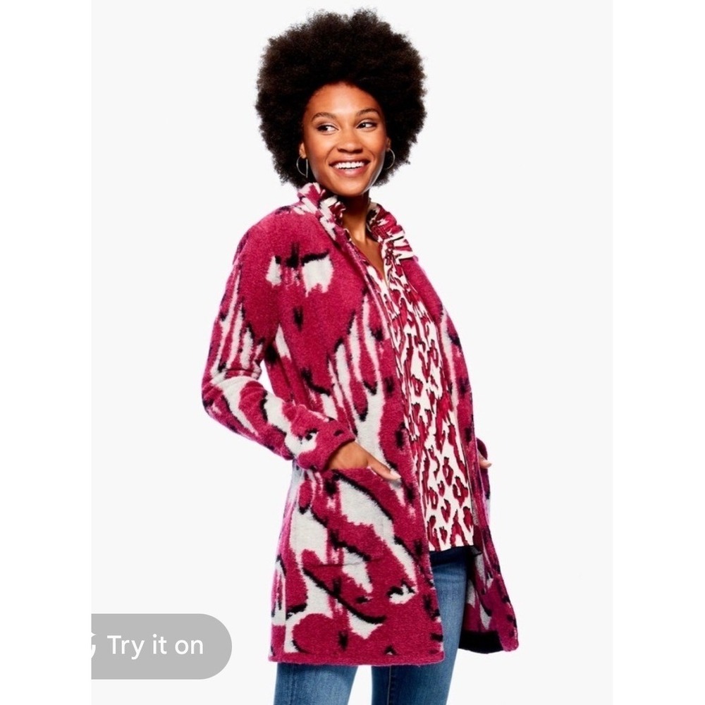 Nic+Zoe Pink Abstract Animal Print Open Front Cardigan Jacket Large